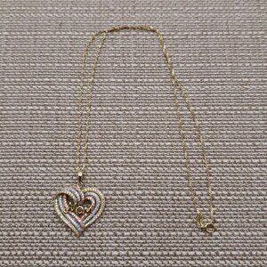 18 Inch Gold Plated Sterling Silver Cubic Zirconia Heart Mom Necklace A2555